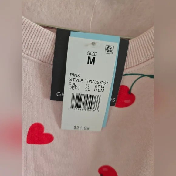 NWT! Grayson Threads, Pink Cherry Print Sweatshirt, Size Medium - Picture 4 of 6